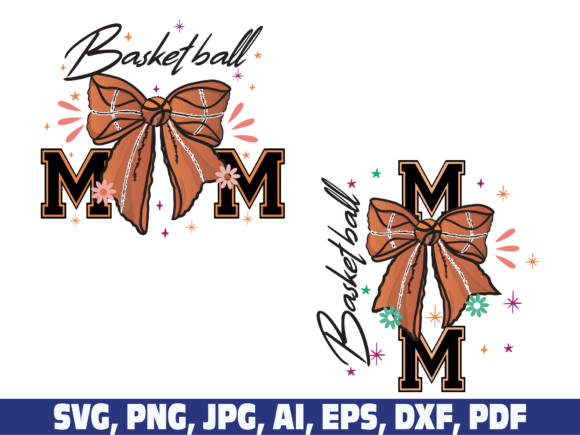 Basketball Mom Coquette Bow Front Back Graphics for Crafts